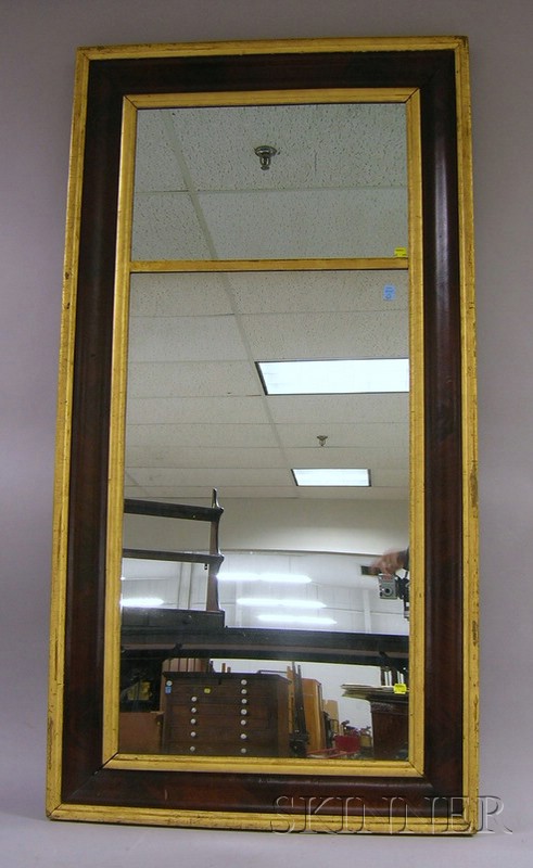 Appraisal: Empire Partial-gilt and Mahogany Veneer Divided Mirror lg wd in