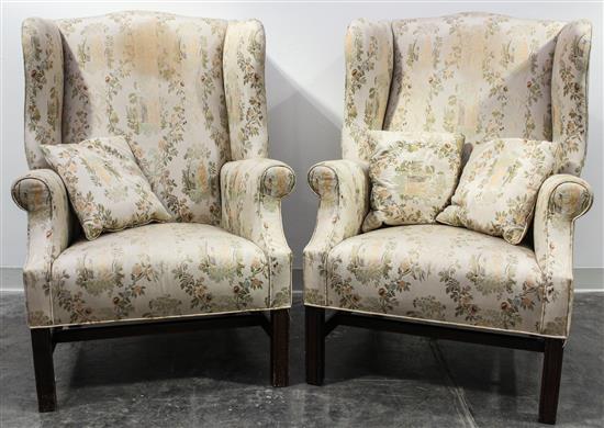 Appraisal: Sale Lot A Pair of Georgian Style Wingback Armchairs th