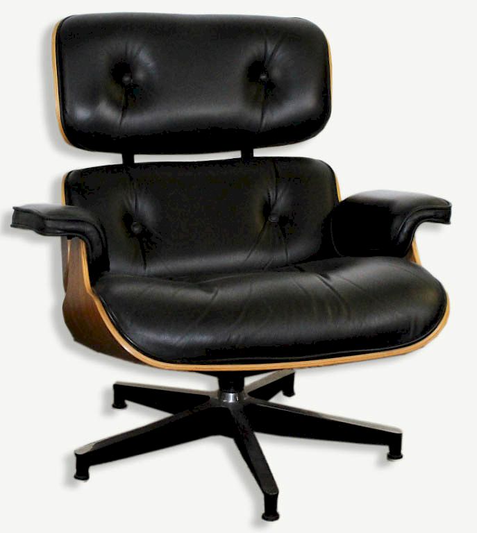 Appraisal: Charles Ray Eames Black Leather Lounge Chair Guaranteed Authentic Charles