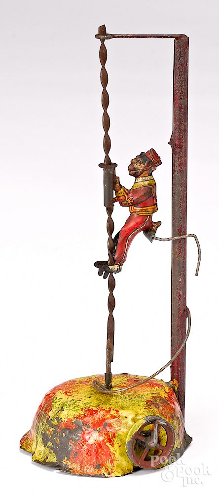 Appraisal: Climbing monkey steam toy accessory Painted and lithograph tin climbing