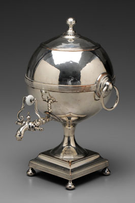 Appraisal: Silver-plated hot water urn spherical with reeded band ring handl