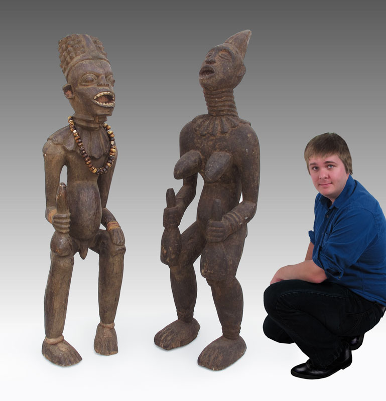 Appraisal: CARVED AFRICAN BANGWA ROYAL FIGURES '' x '' x ''