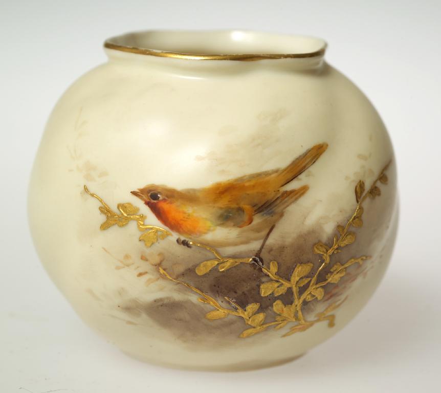 Appraisal: ROYAL WORCESTER VASE the globular writhen body hand painted with