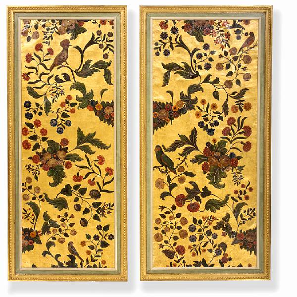 Appraisal: A pair of Italian chinoiserie decorated leather panels first half