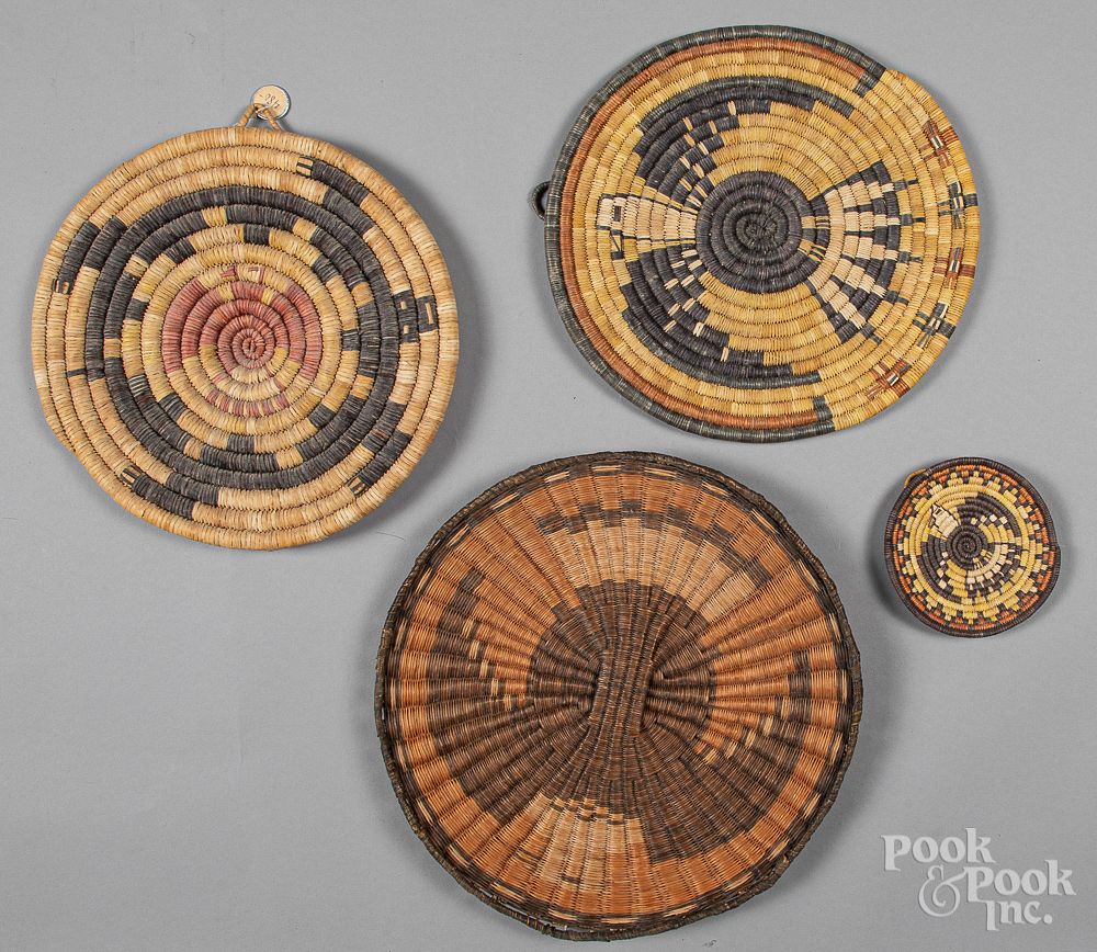 Appraisal: Four Hopi Indian basketry plaques Four Hopi Indian basketry plaques