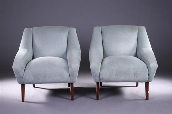 Appraisal: PAIR DANISH MODERN AQUA VELVET BERGERES Circa Upholstered backs and