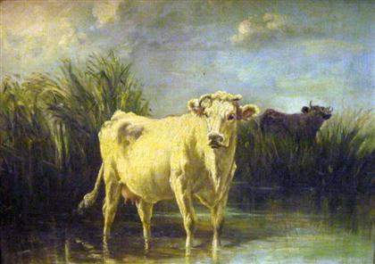 Appraisal: Continental School th century cows in a field