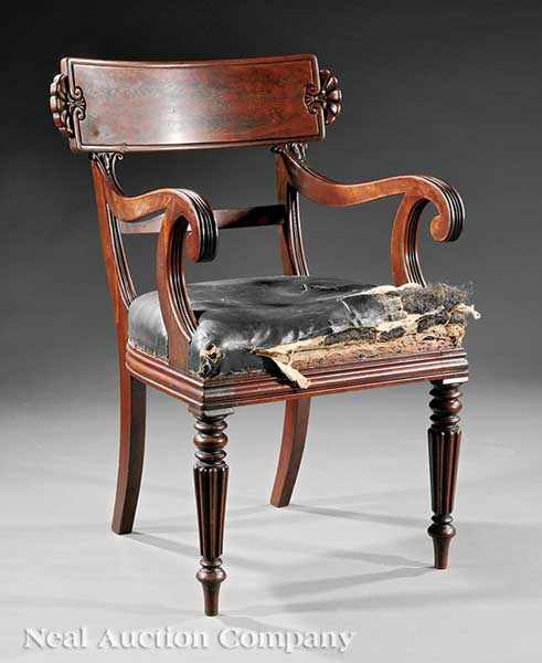 Appraisal: A William IV Carved Mahogany Armchair c tablet crest terminating