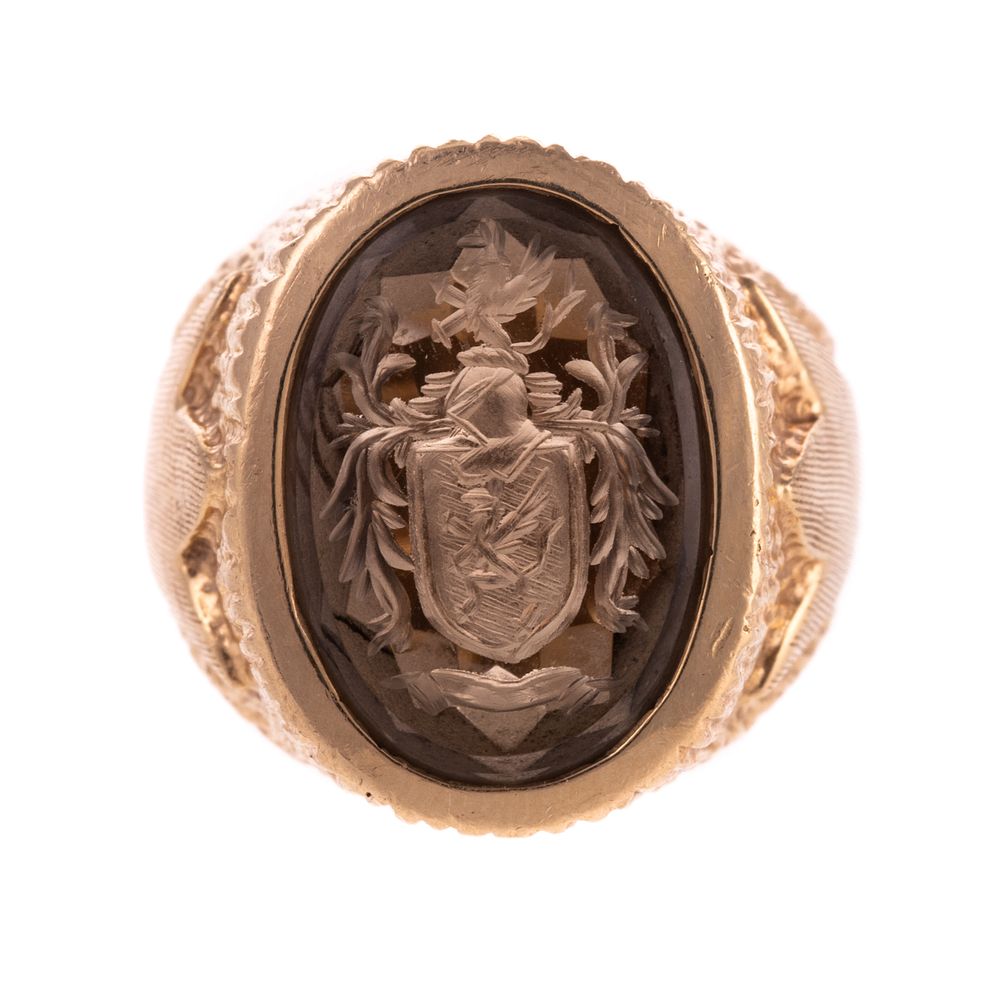 Appraisal: A K Smoky Topaz Intaglio Crest Ring K yellow gold