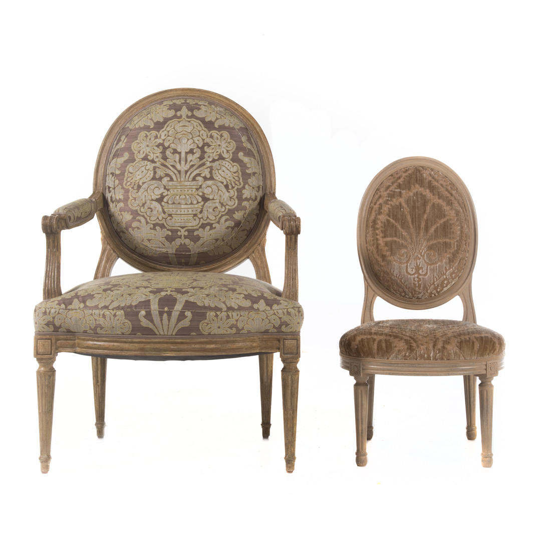 Appraisal: Two Louis XVI style painted chairs st century one arm