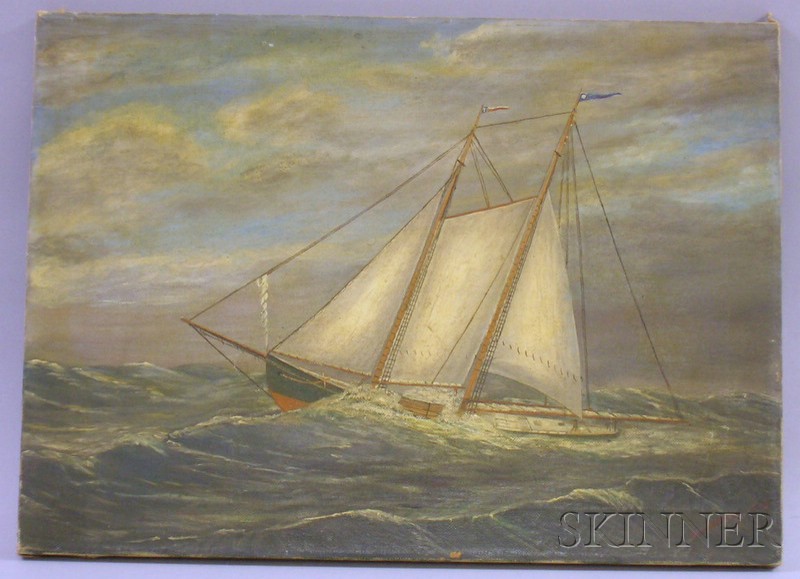 Appraisal: American School th Century Schooner Sailing on a Rough Sea