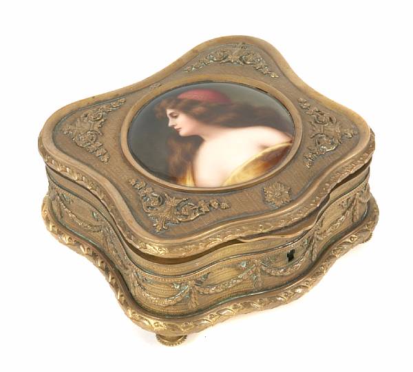 Appraisal: A French gilt bronze mounted porcelain table box circa the