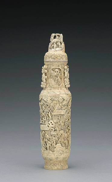 Appraisal: A pieced ivory vase and cover th Century Of oval