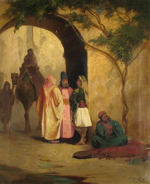 Appraisal: H De Sauvan A Damascus street scene signed and dated