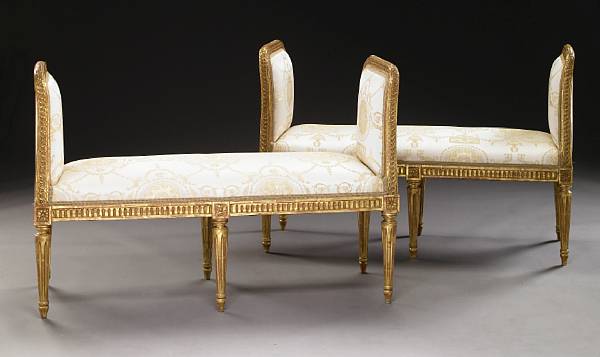 Appraisal: A pair of Louis XVI style giltwood window benches modern