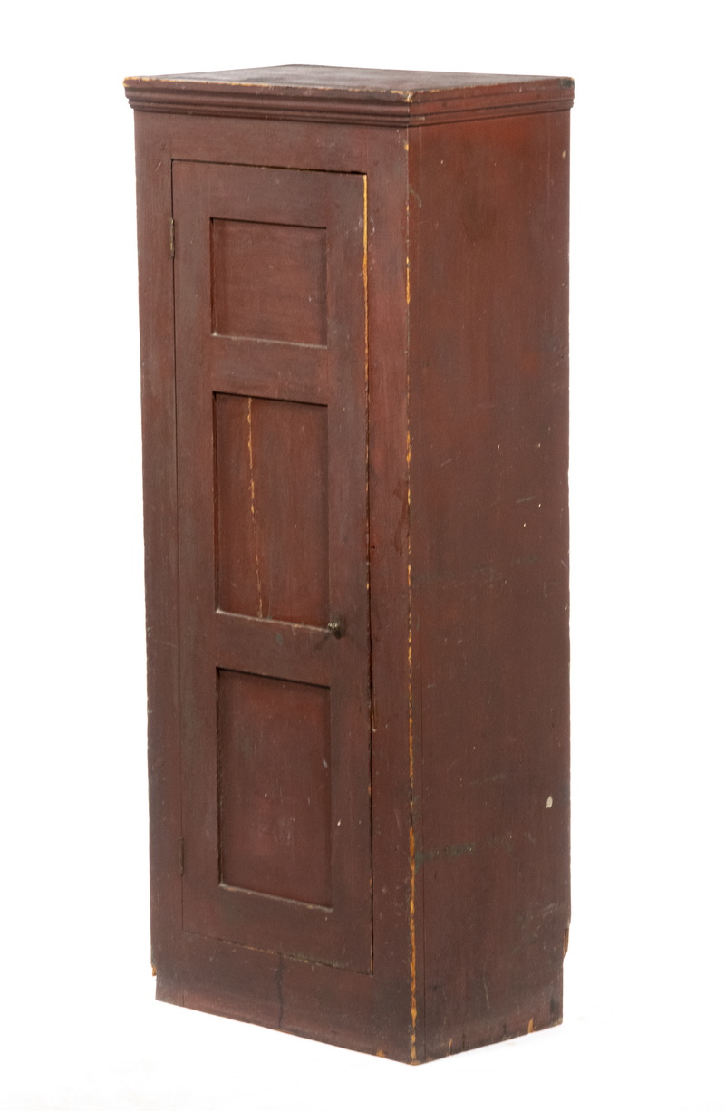 Appraisal: RED PAINTED CHIMNEY CUPBOARD th c Diminutive Country Cupboard red