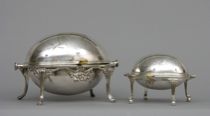 Appraisal: Pair of Chaffing Dishes Beautiful pair of footed silver-plate serving