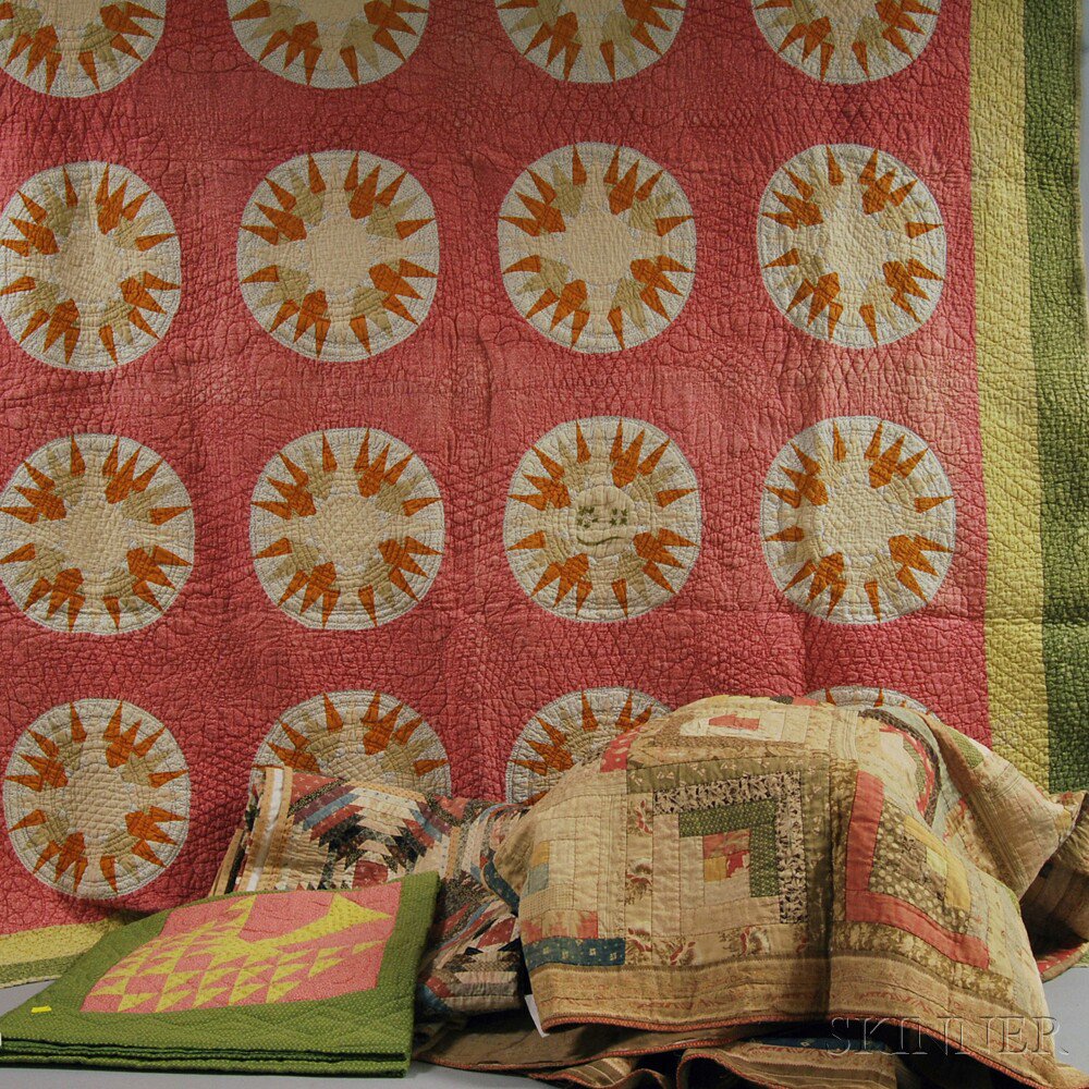 Appraisal: Four Pieced Cotton Patchwork Quilts a Log Cabin pattern a