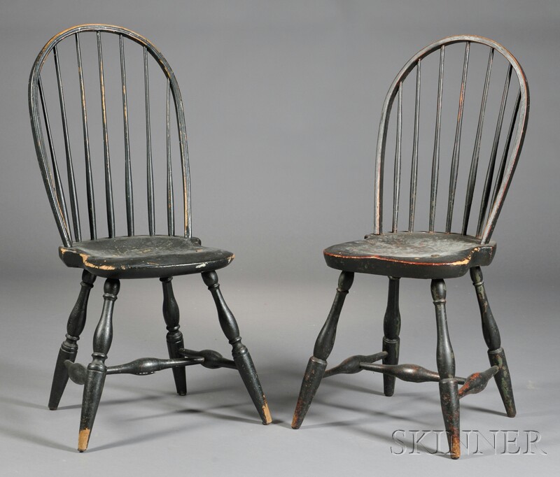 Appraisal: Two Black-painted Windsor Bow-back Side Chairs New England late th