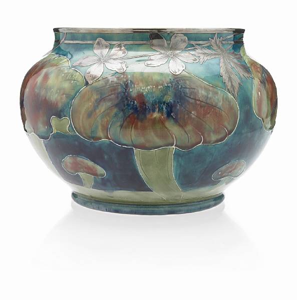 Appraisal: A William Moorcroft silver-overlaid glazed earthenware Claremont jardini re -