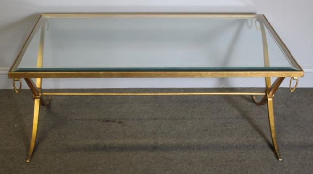 Appraisal: Gilt Metal and Glass Top Coffee Table A nice decorator