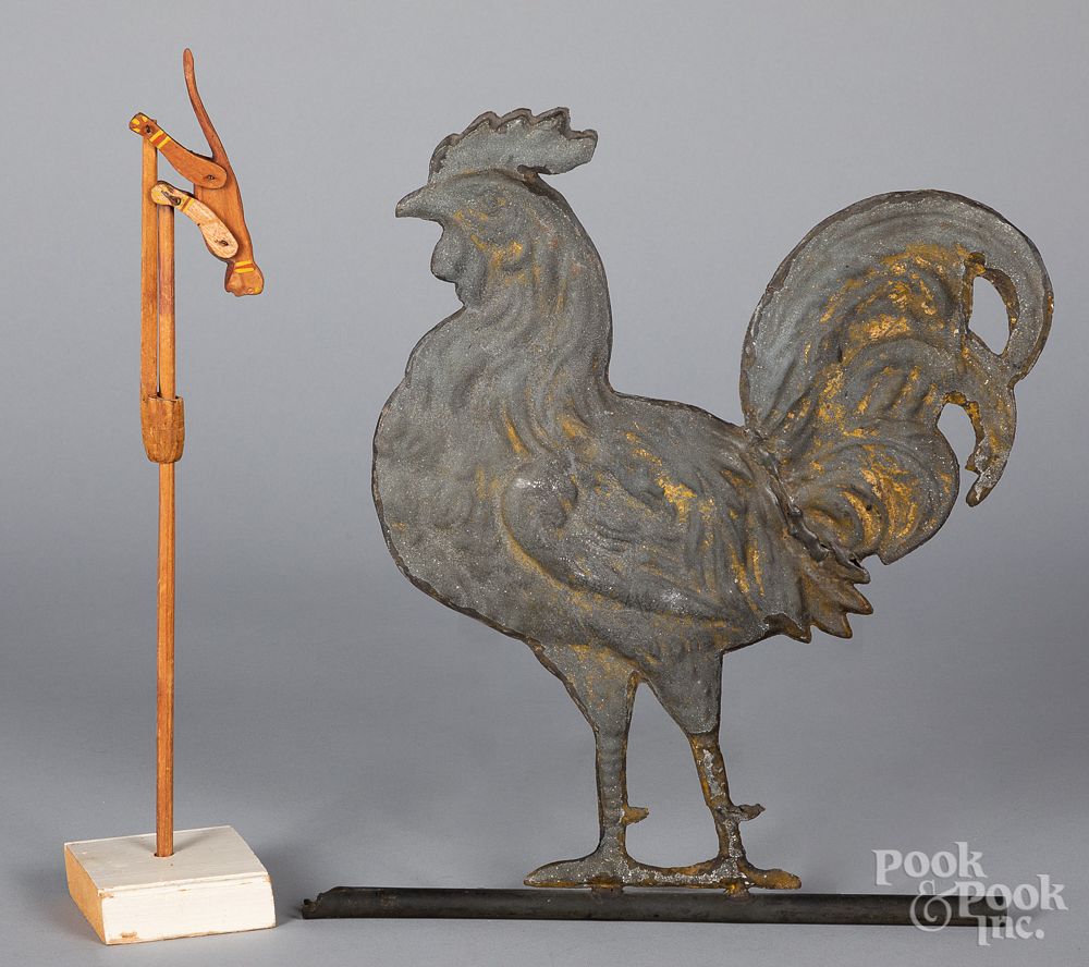 Appraisal: Rooster weathervane ca etc Rooster weathervane ca together with a