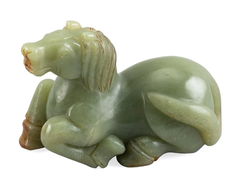 Appraisal: CHINESE CARVED JADE HORSE TH CENTURY HEIGHT LENGTH CHINESE CARVED