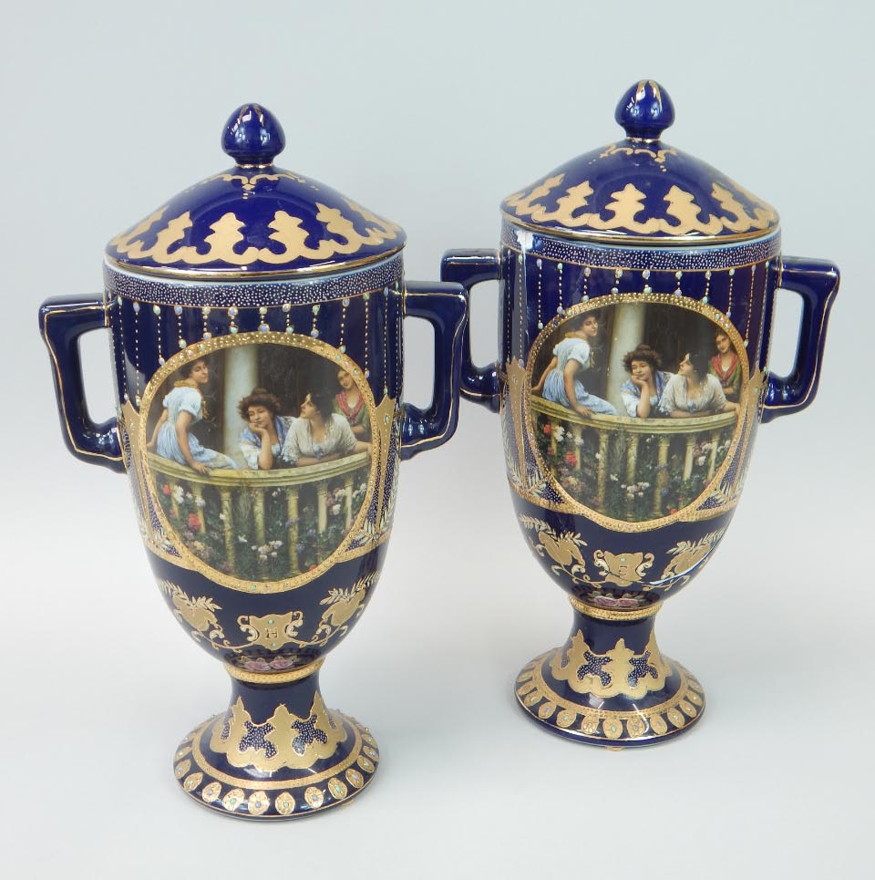 Appraisal: A pair of thC Vienna style two handled vases and