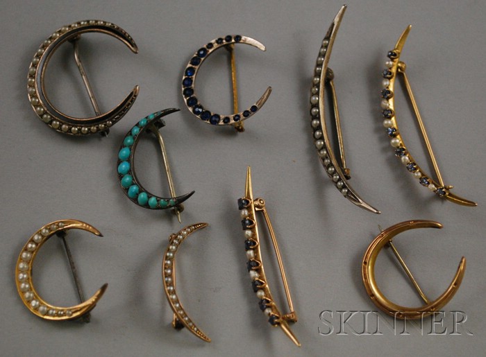 Appraisal: Group of Antique Crescent Brooches two kt gold seed pearl