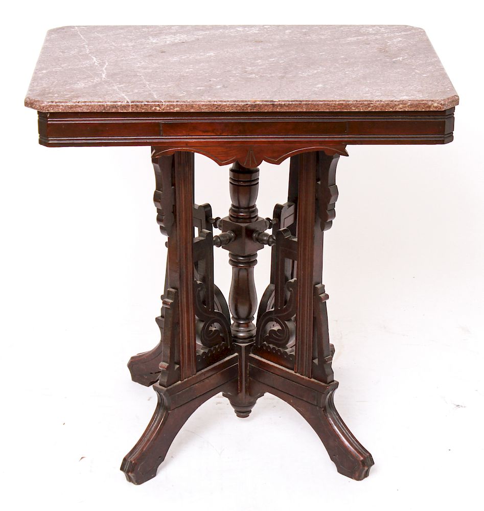 Appraisal: Eastlake Marble Top Table Eastlake side table with red marble