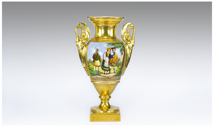 Appraisal: Twin Handled Paris Vase Having Two Painted Panels Showing A