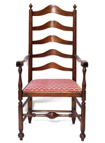 Appraisal: William and Mary mixed wood ladder back arm chair pennsylvania