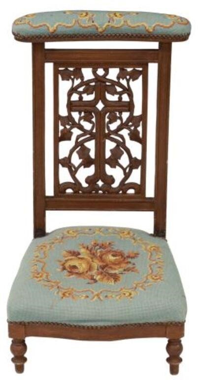 Appraisal: French prie-dieu prayer chair th c having floral needlepoint upholstered