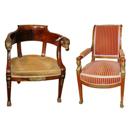 Appraisal: Empire Style Mahogany Chair Together with an Empire Style Chair