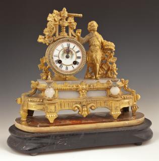 Appraisal: French Gilt Spelter and Alabaster Figural Mantel C French Gilt