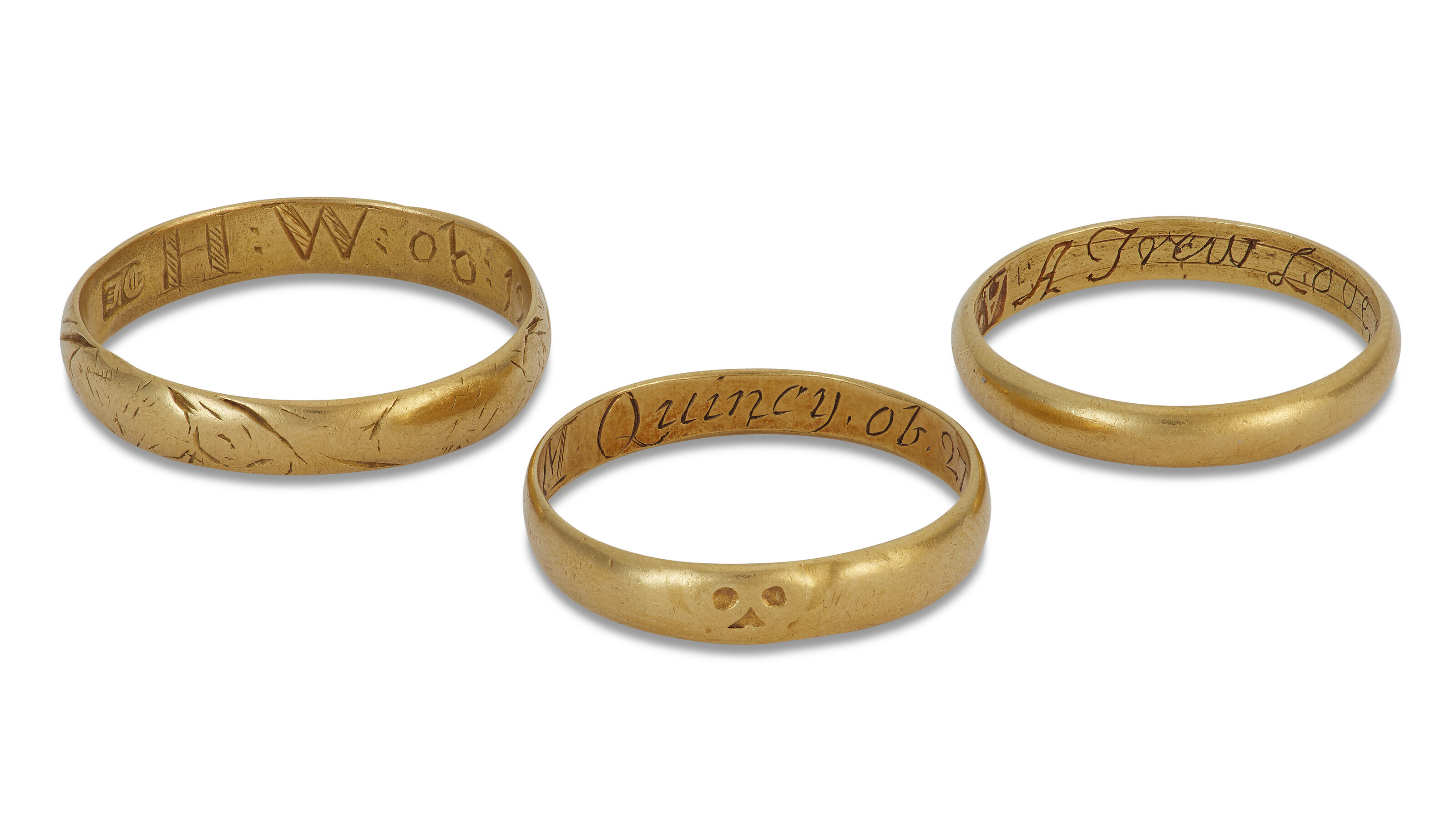 Appraisal: THREE AMERICAN GOLD RINGS ONE MARK OF DANIEL BOYER BOSTON