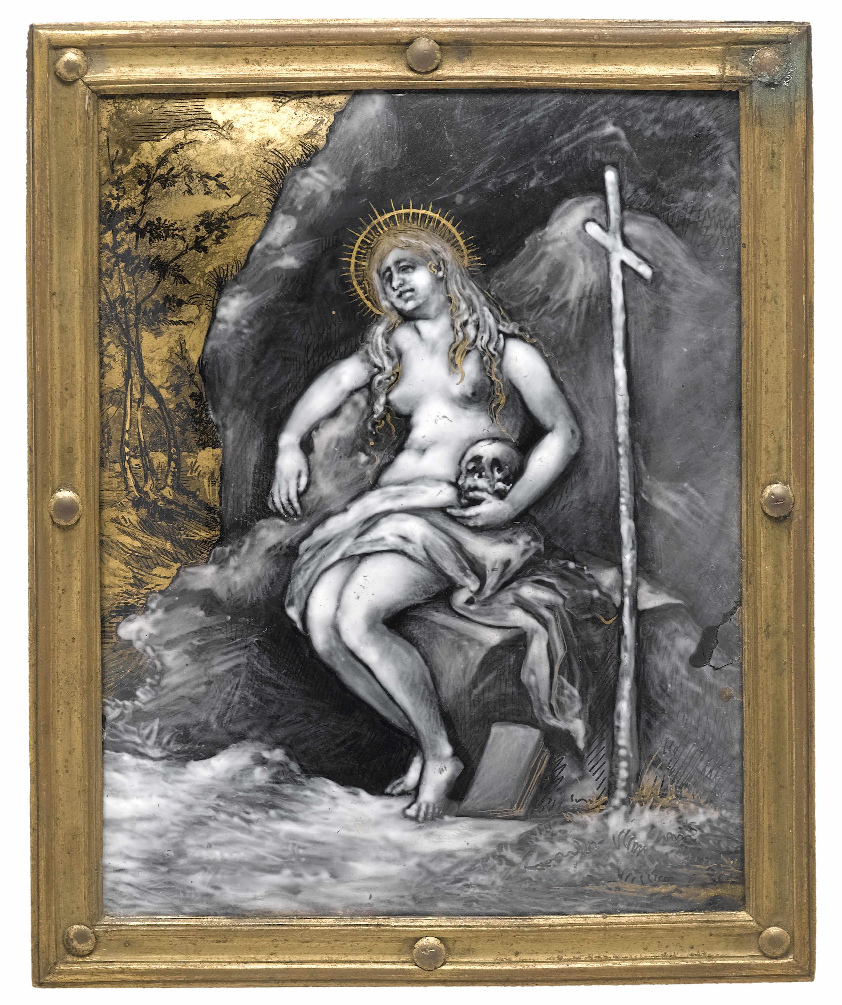 Appraisal: A Limoges grisaille enameled plaquette depicting Mary Magdalene th century