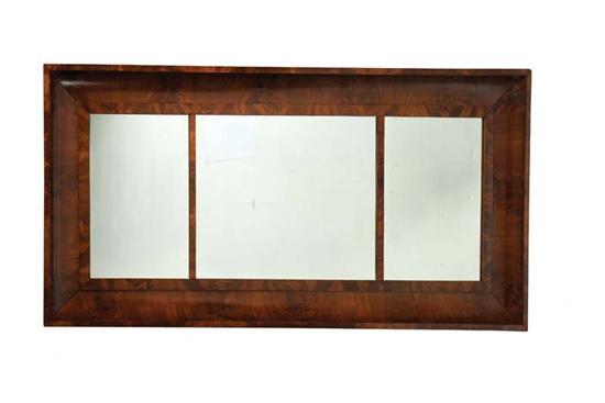 Appraisal: OVER MANTLE MIRROR Mahogany veneer three-section mirror with ogee frame