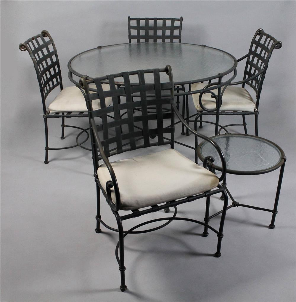 Appraisal: BROWN JORDAN FLORENTINE CIRCULAR GLASS TOPPED ALUMINUM TABLE FOUR CHAIRS