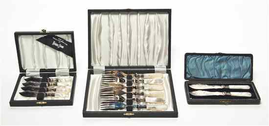 Appraisal: A Group of Cased Flatware Articles comprising mother-of-pearl handled articles