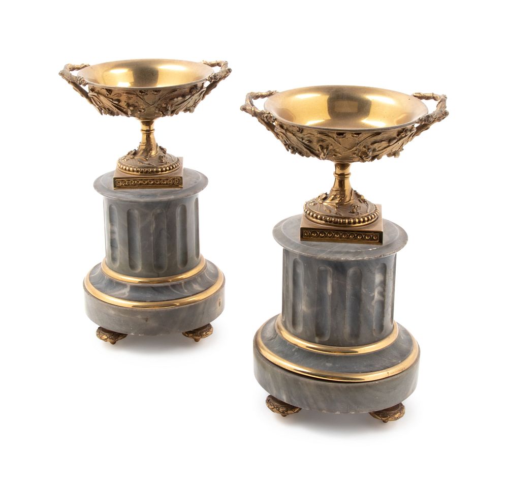 Appraisal: A Pair of Neoclassical Gilt Bronze and Marble Tazze A