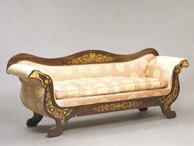 Appraisal: ANTIQUE FRENCH MARQUETRY SETTEE Antique French Empire-style marquetry settee with