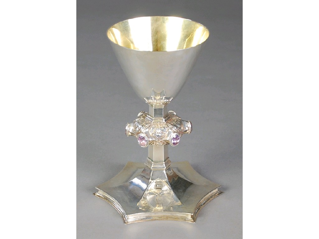 Appraisal: SILVER CHALICE with rounded funnel bowl having gilt interior on