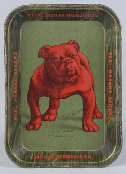 Appraisal: Tin John Merriam Cigar's Tray with Bulldog Description Circa Great