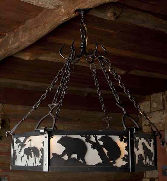 Appraisal: Iron Hanging Light Fixtureearly th century black painted iron with