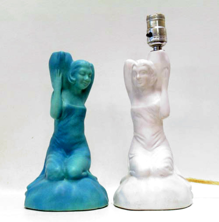 Appraisal: TWO VAN BRIGGLE POTTERY TABLE LAMPS of the Damsel of