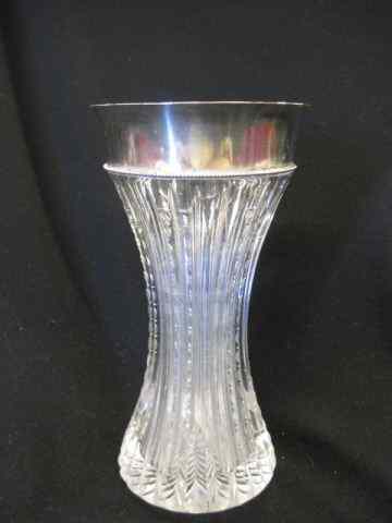 Appraisal: Sterling Silver Cut Glass Vase zipper cutwith beaded top ''