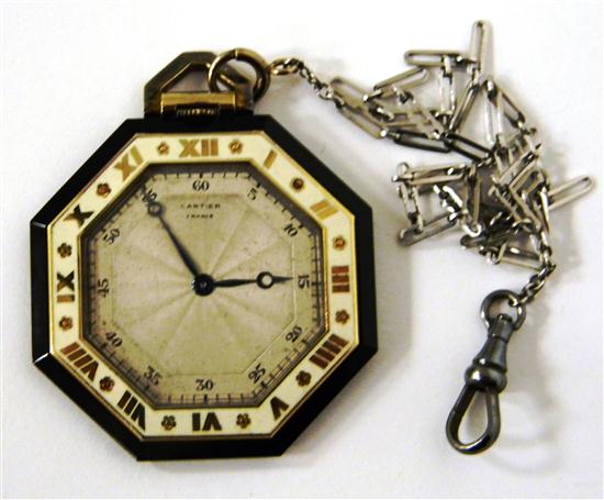 Appraisal: WATCH Open face Cartier pocket watch and chain K yellow