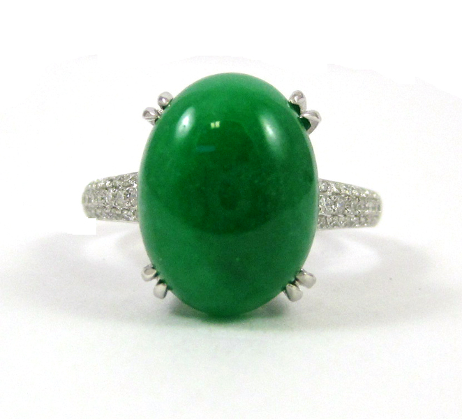 Appraisal: JADE DIAMOND AND FOURTEEN KARAT GOLD RING The white gold