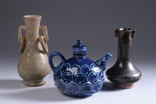 Appraisal: THAI SAWANKHALOK BALUSTER VASE AND BROWN GLAZED VASE th century